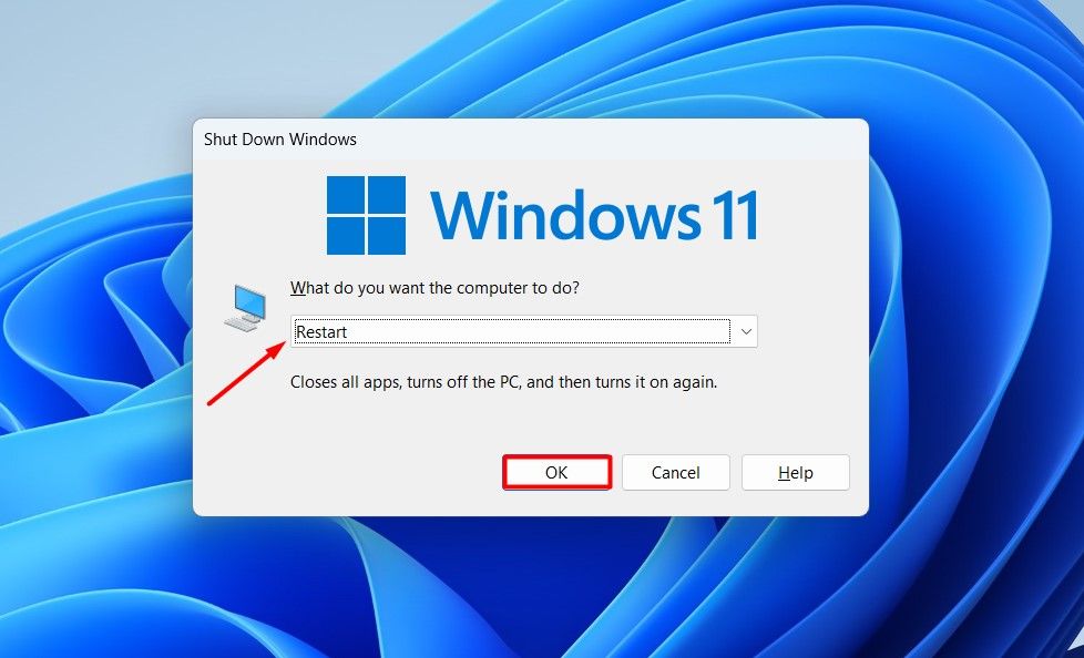 Restart option in the Shut Down Windows