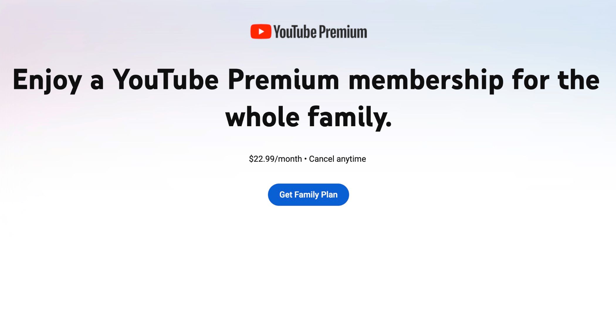YouTube Premium pricing for families.