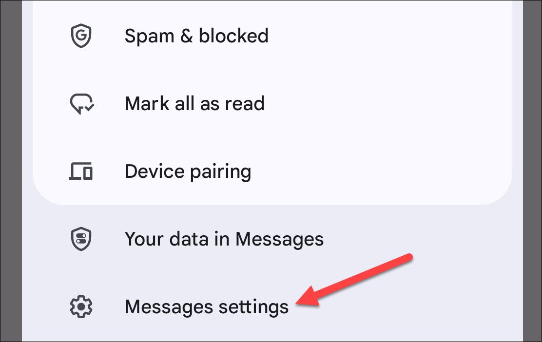 A screenshot of the menu in the Messages app