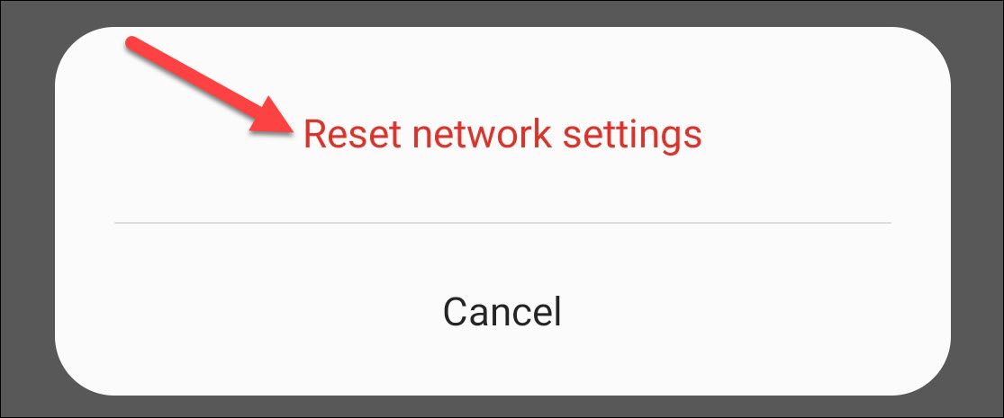 The network reset warning dialog