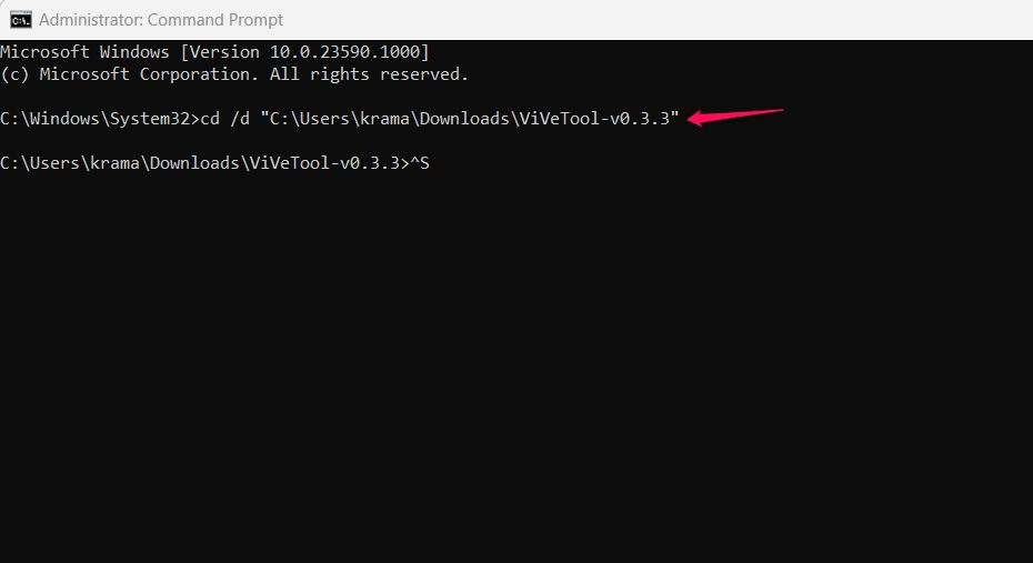 ViVeTool path in Command Prompt