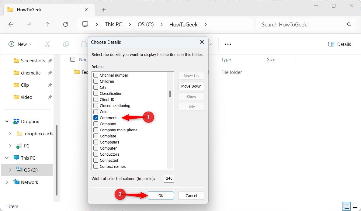 Windows 11 File Explorer Choose Details Enable Comments Tab