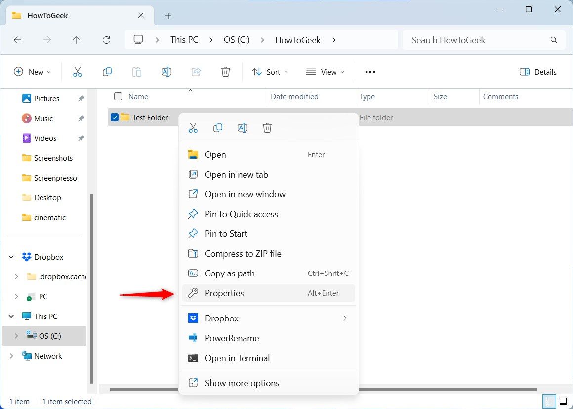 Windows 11 File Explorer Folder Right-Click Menu