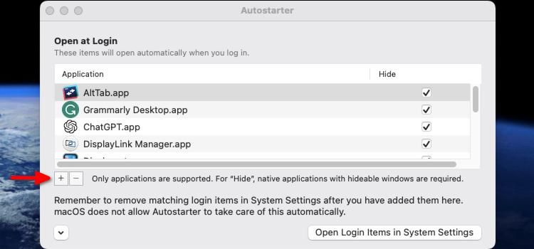 Autostarter macOS app list