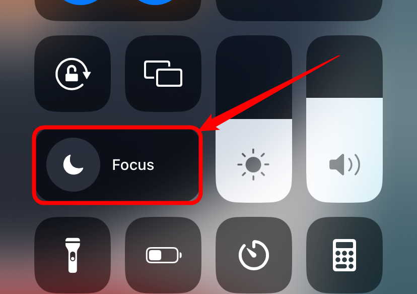 The "Focus" button on an iPhone, which toggles Do Not Disturb or other Focus modes.