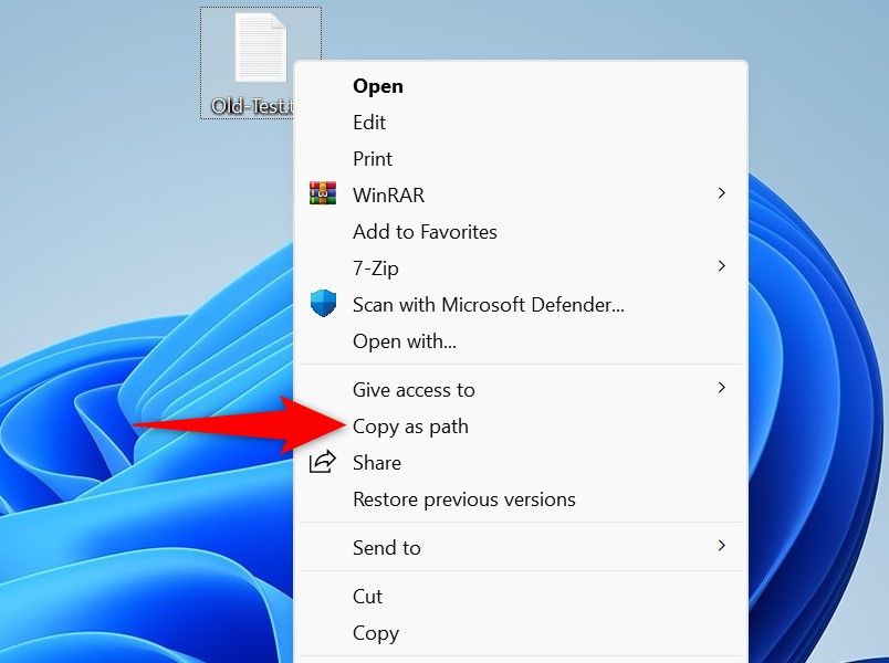 'Copy as Path' highlighted in Windows 11's context menu.