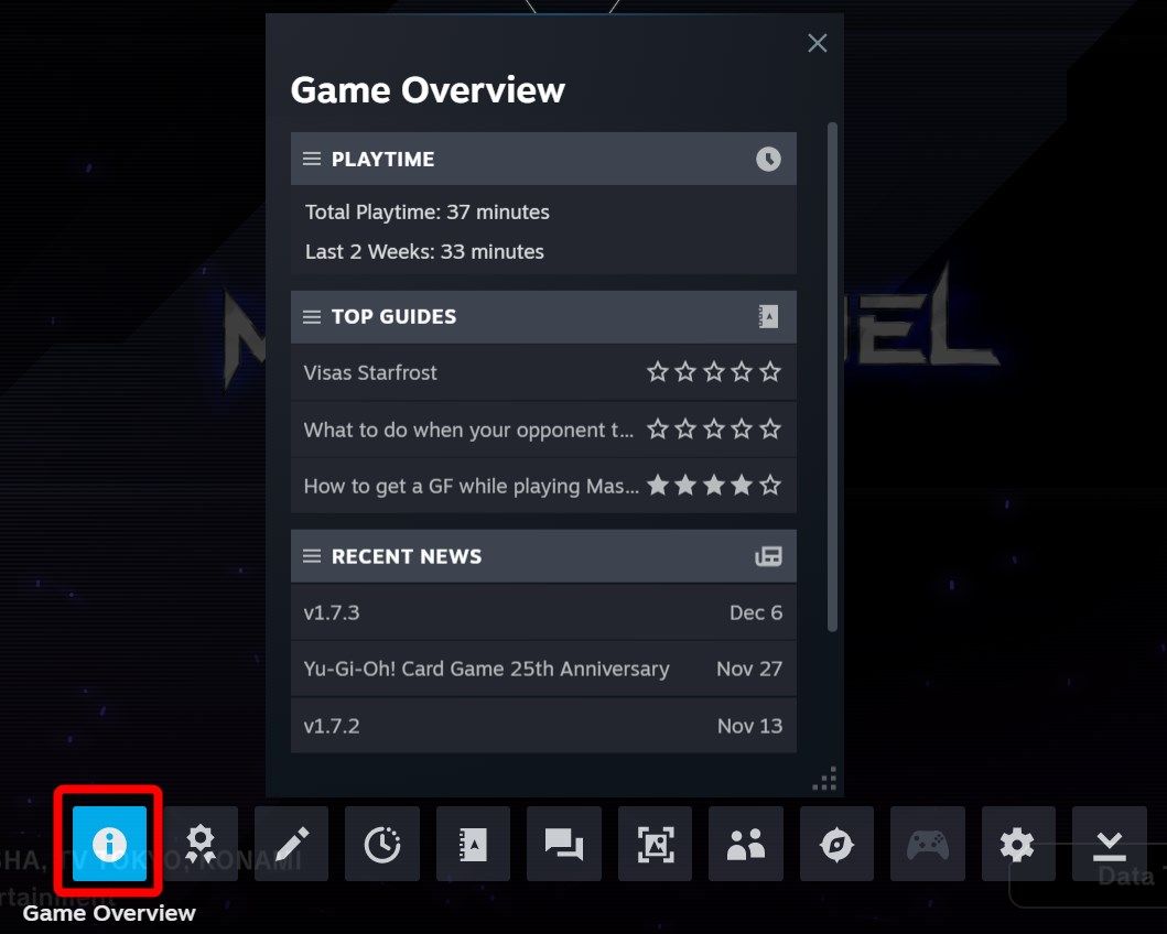 Steam Overlay showing the overview of a game being played in Steam.