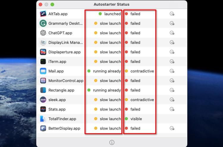 Autostarter macOS status window