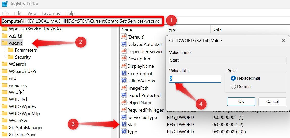 Changing the data value of a key in registry editor on Windows.