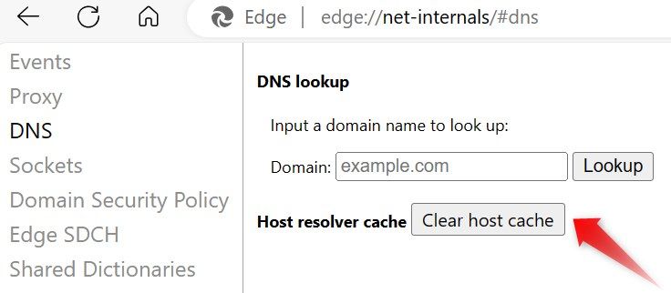 Clearing the DNS host cache in Microsoft Edge