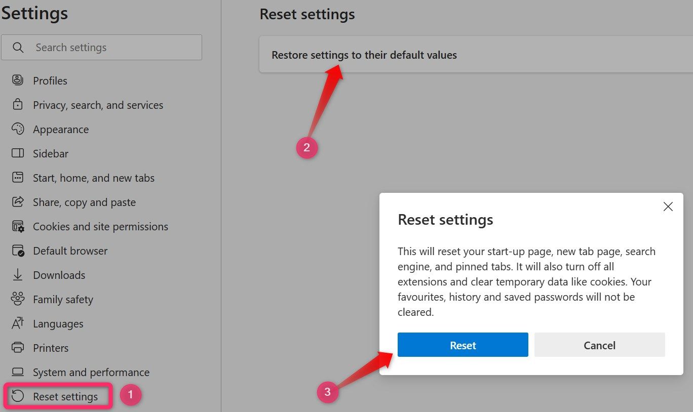 Resetting Microsoft Edge settings