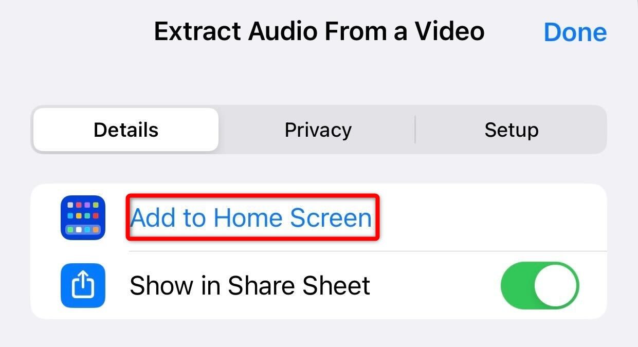 Adding a shortcut to the homescreen from the Shortcuts app on iPhone.