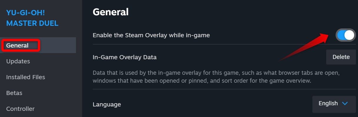 Enabling Steam Overlay for a particular game.