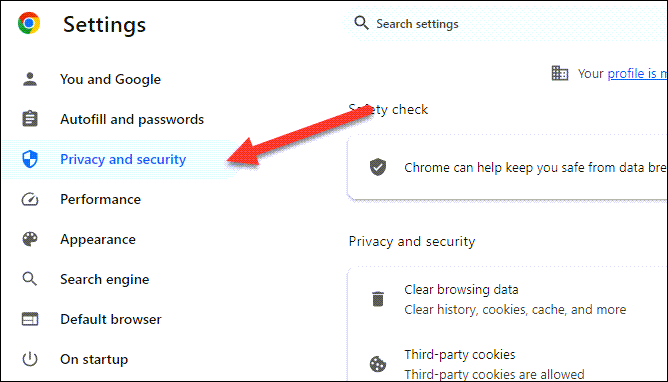 Chrome Advanced Privacy and Security.