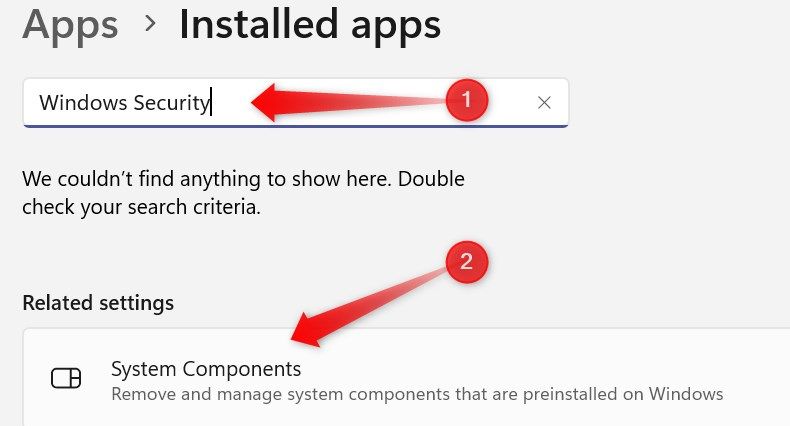 Opening the system components apps in the Windows Settings app.