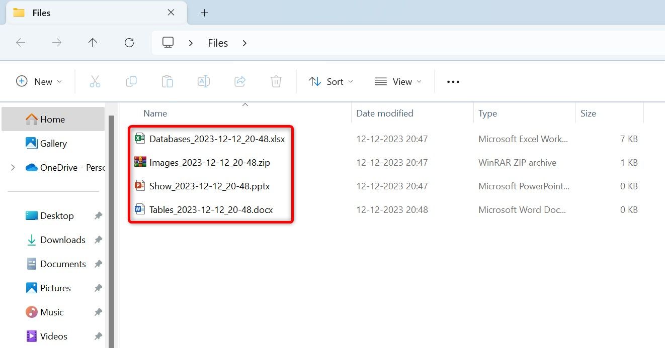 Files with timestamp in File Explorer.