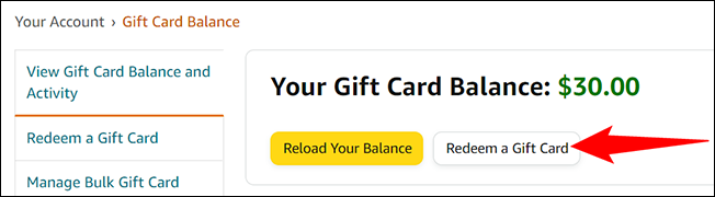 Redeem a Gift Card button.