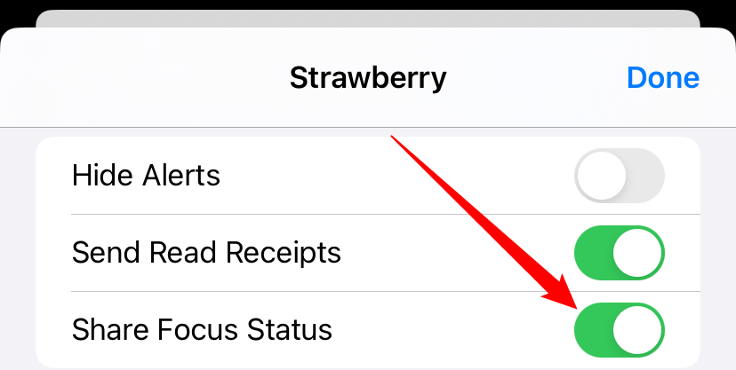 Open a contact, then enable or disable "Share Focus Status."