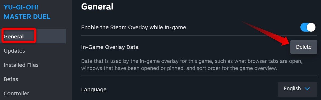 Deleting in-game ovelay data for a game in Steam.