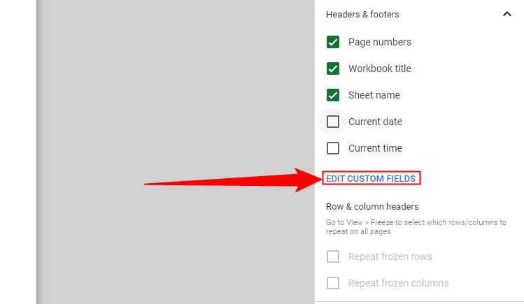 Select "Edit Custom Fields" under the preexisting Header and Footer options. 