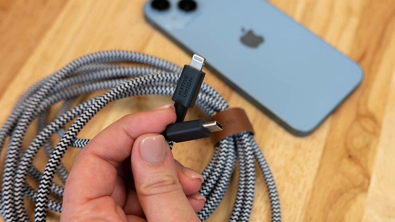 A USB-C to Lightning cable. 