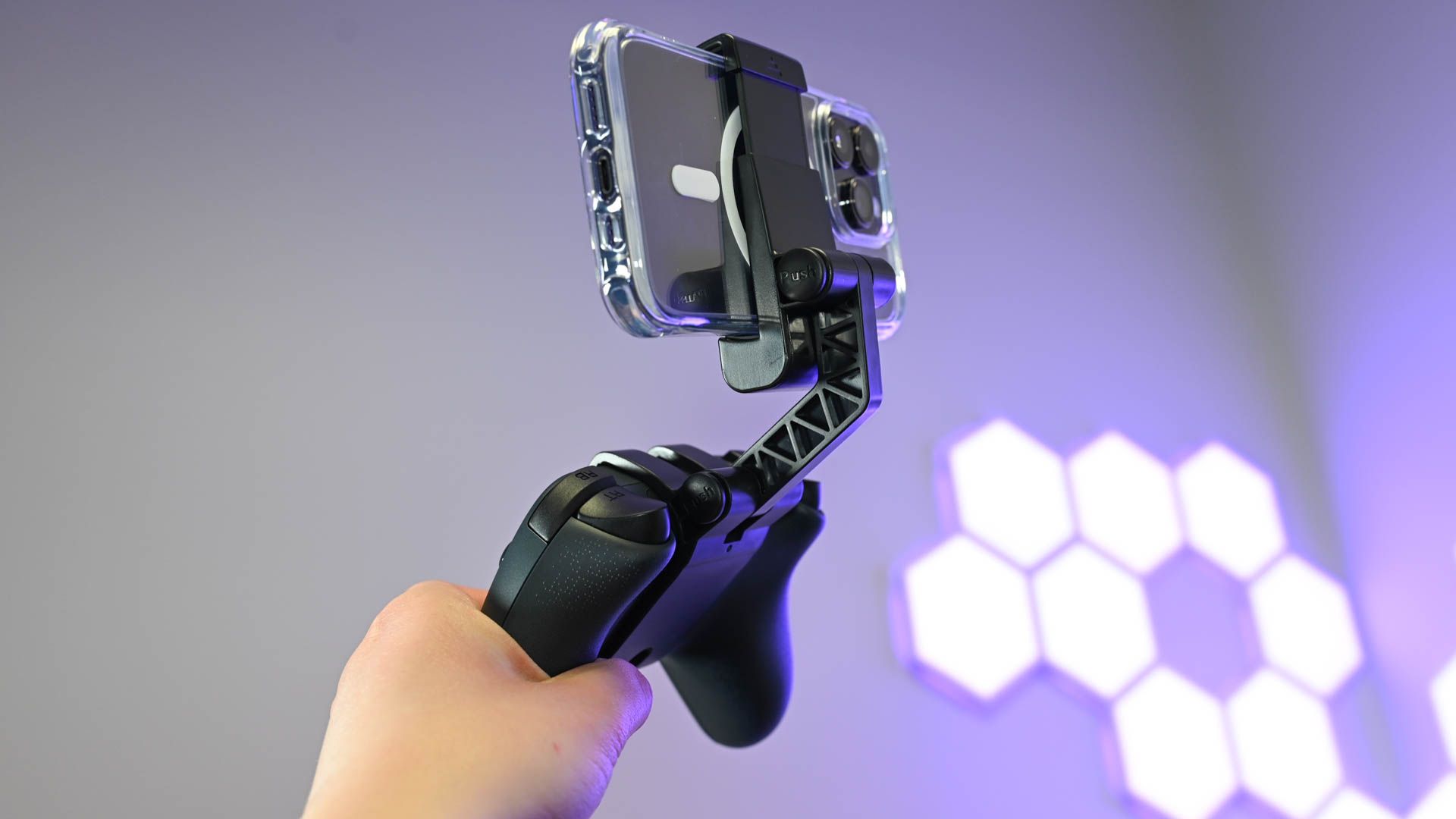 Rear view of a phone mount on the Amazon Luna Controller