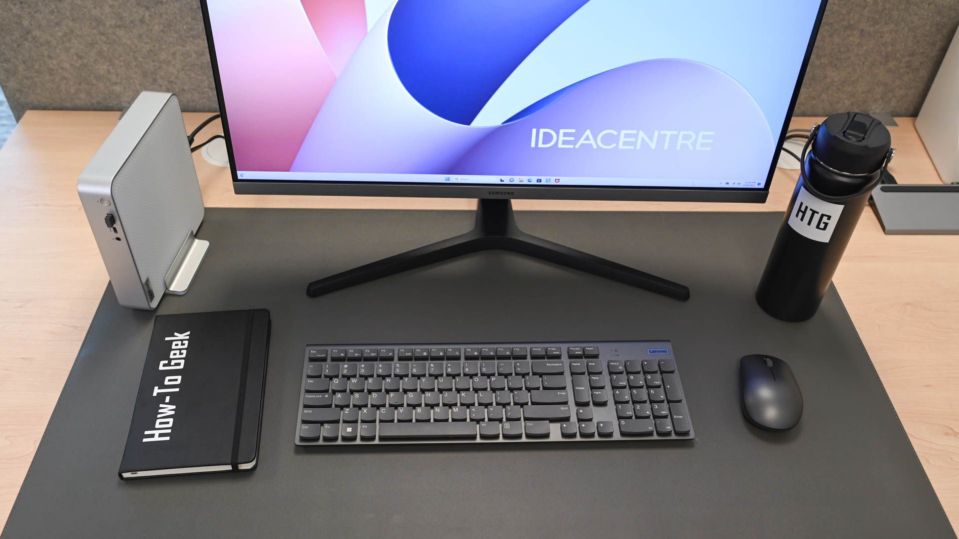 Lenovo IdeaCentre Mini set up with a monitor
