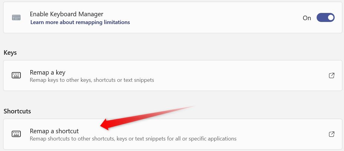 Opening the settings to remap a shortcut in the Keyboard Maager of the Microsoft PowerToys app on Windows.
