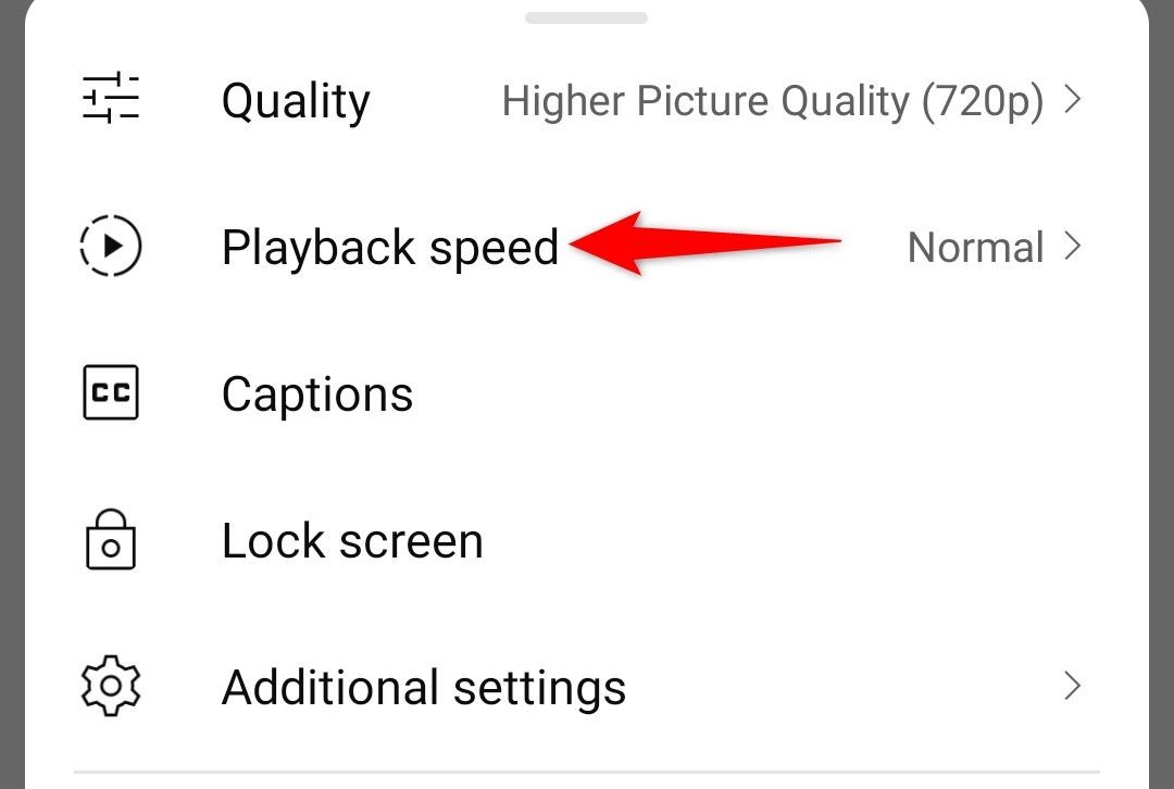 'Playback Speed' highlighted in YouTube video settings.