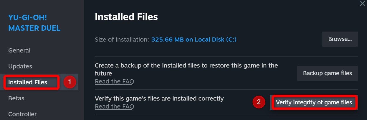 Verifying the integrity of game files in Steam.