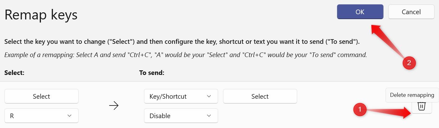 Deleting the key remapping in the Keyboard Manager in the Microsoft PowerToys app to reenable the disabled key on Windows.