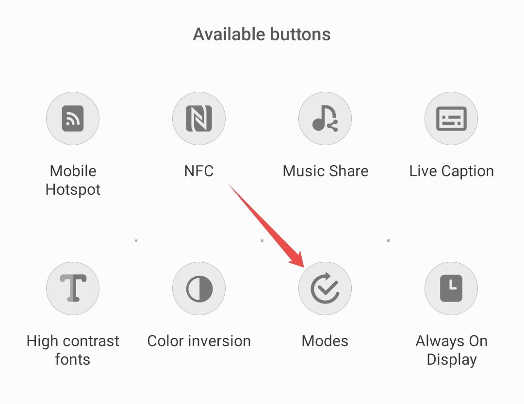 Adding Modes button to Quick Settings.