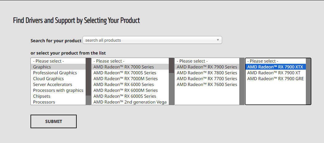 The AMD drive download page. 