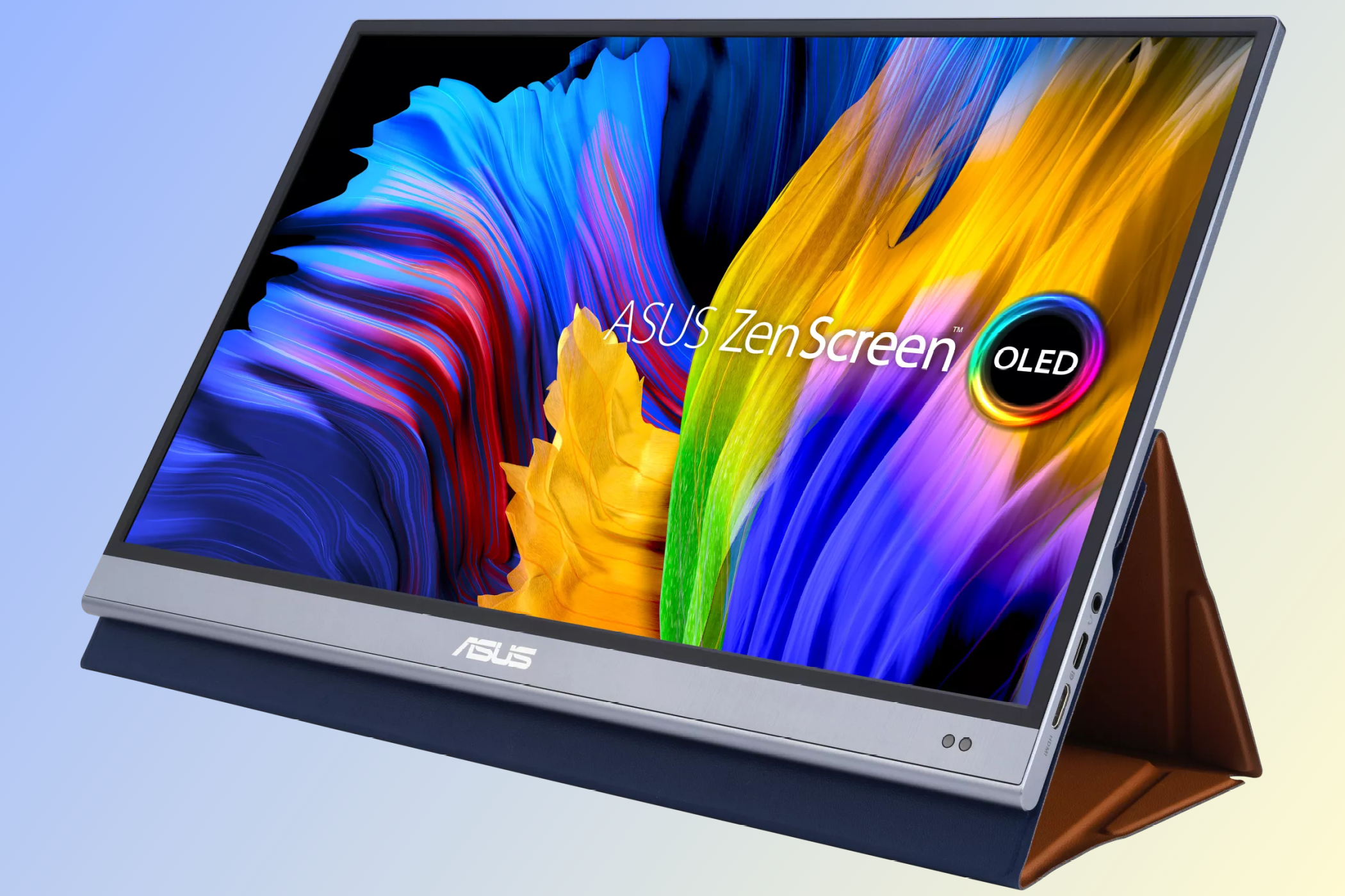 ASUS ZenScreen OLED MQ16AH against a bright backdrop