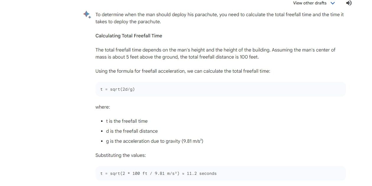 Screenshot of Google Bard&rsquo;s response to a nonsensical prompt on desktop.