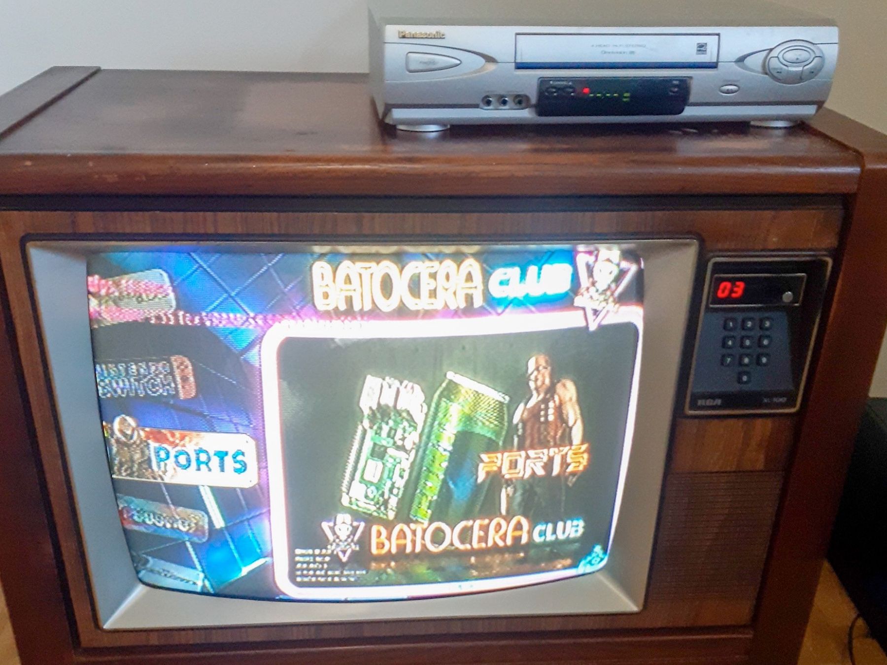 Batocera, a Linux distro aimed at console emulation, running on a computer connected to a CRT TV-2