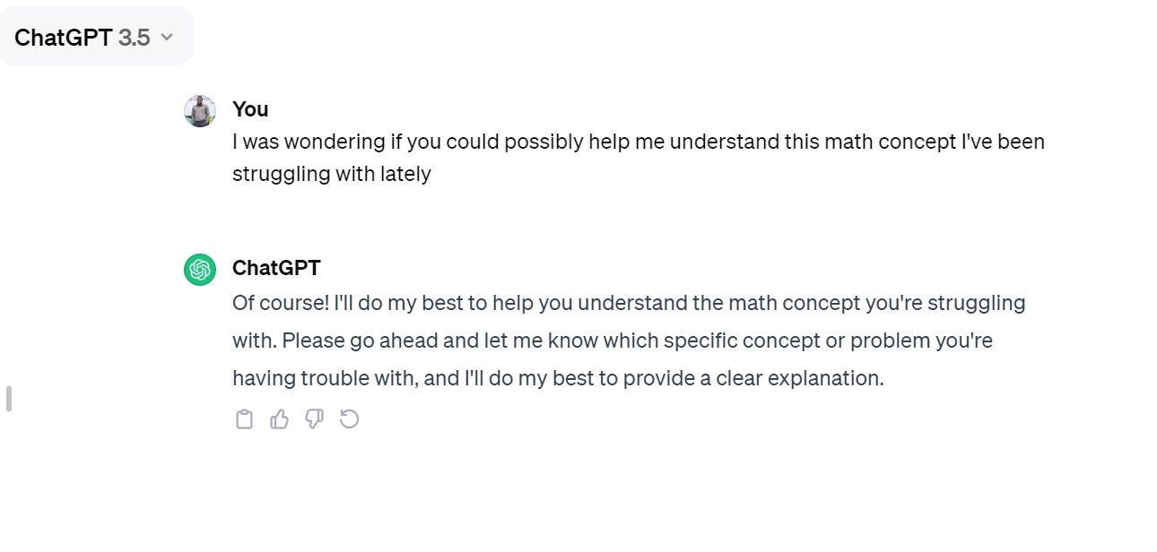 ChatGPT&rsquo;s response to a math prompt without specific details