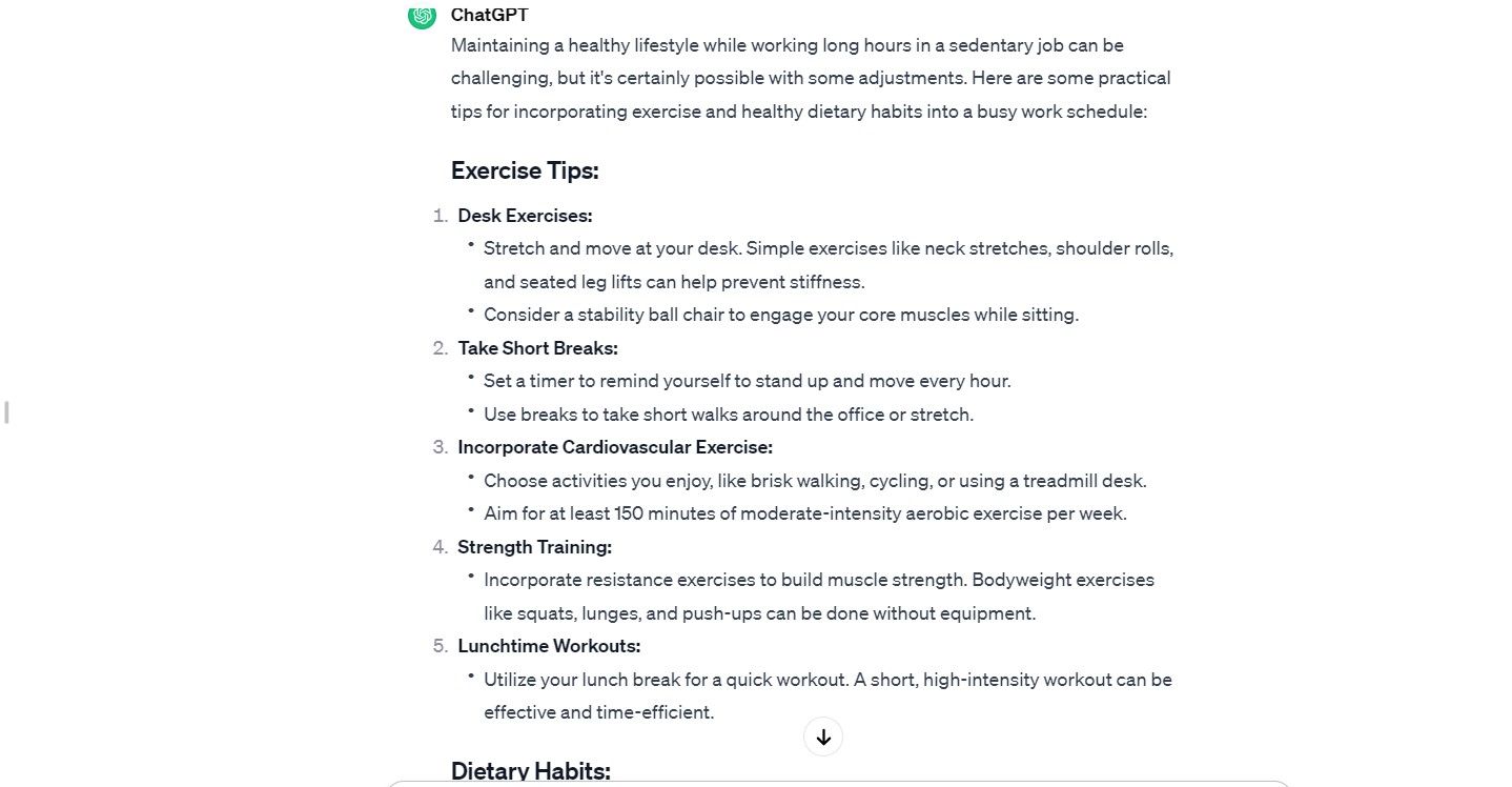 ChatGPT&rsquo;s tips on maintaining healthy lifestyle while working a sedentary job