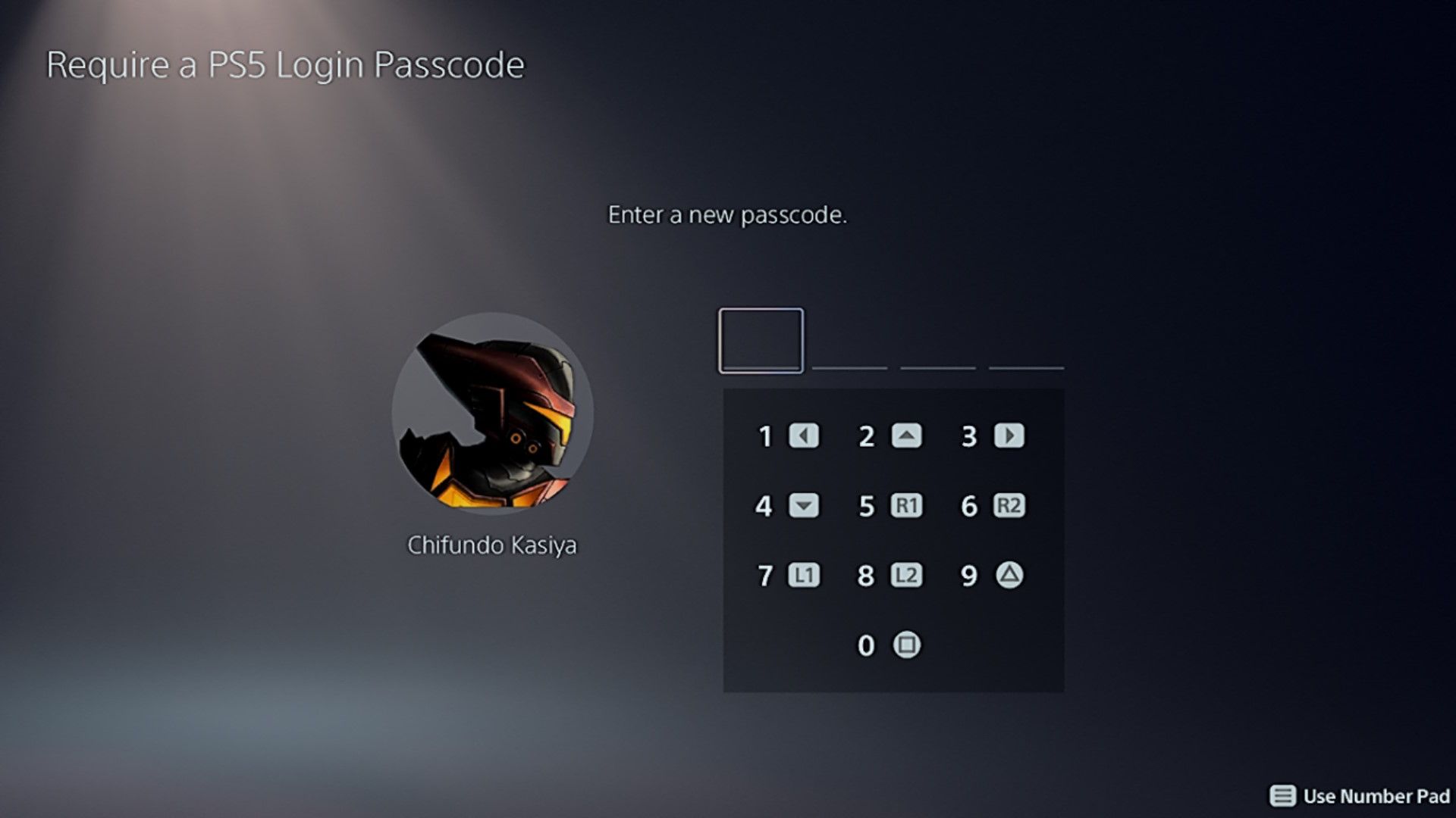 Entering a passcode on a PS5.