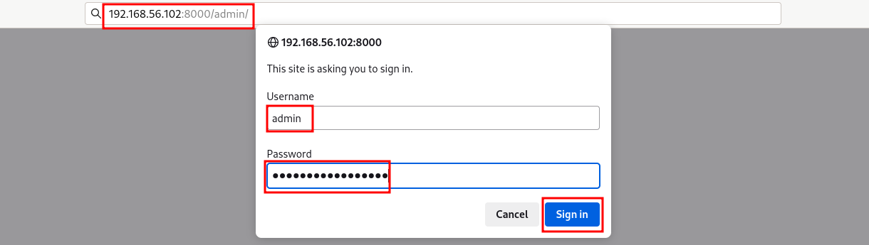 Browser window asking for username and password to log into Icecast administration section