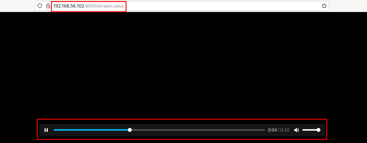 Browser window playing Icecast stream in HTML5 audio player