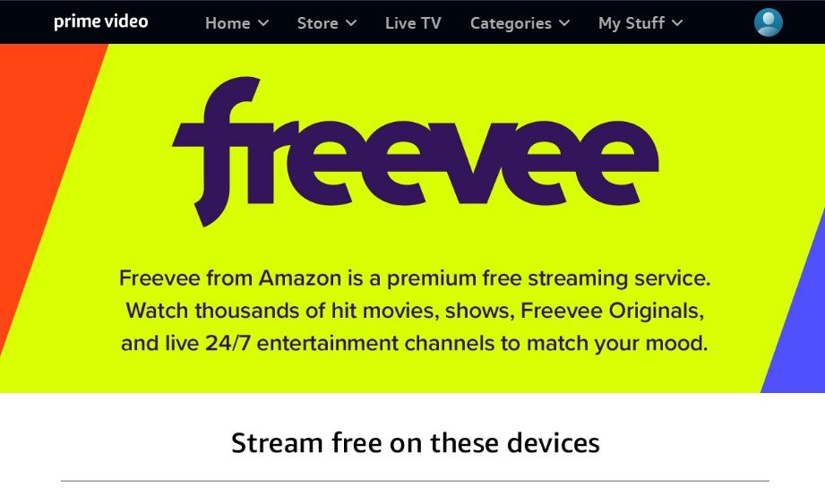 Freevee streaming service home screen.