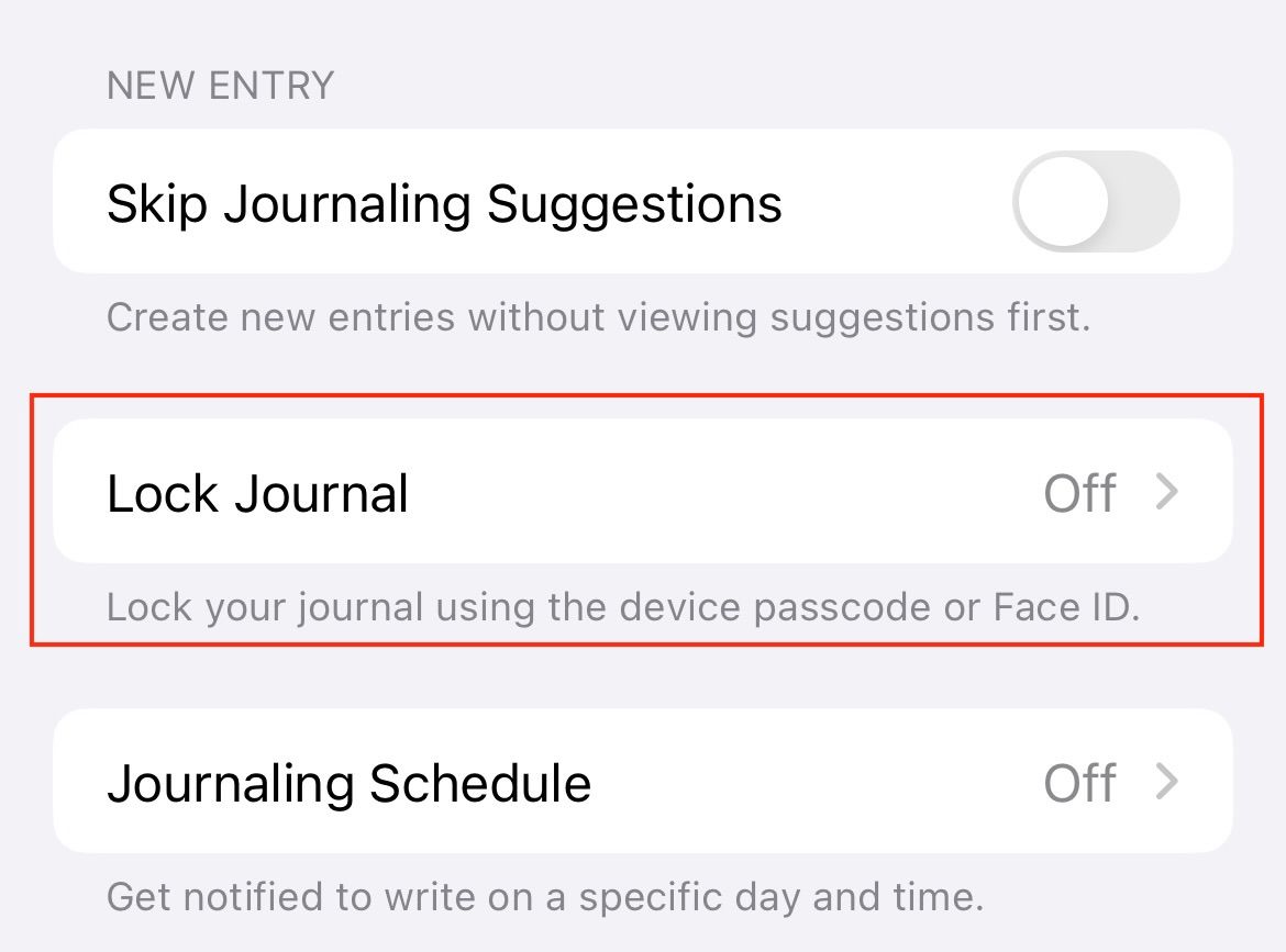 An iPhone screen highlighting lock journal.