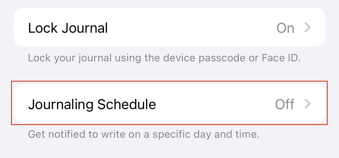 An iPhone screen highlighting journaling schedule.