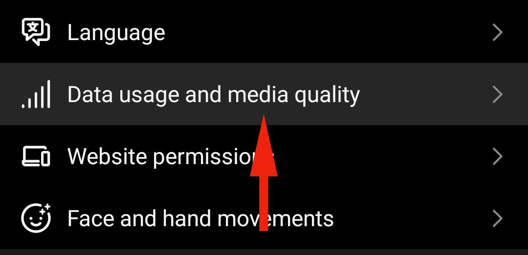 Instagram media quality option in settings.
