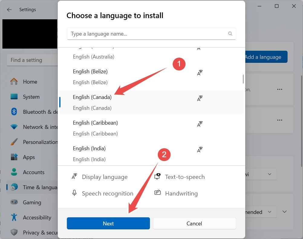 The popup to install a new language in Windows 11