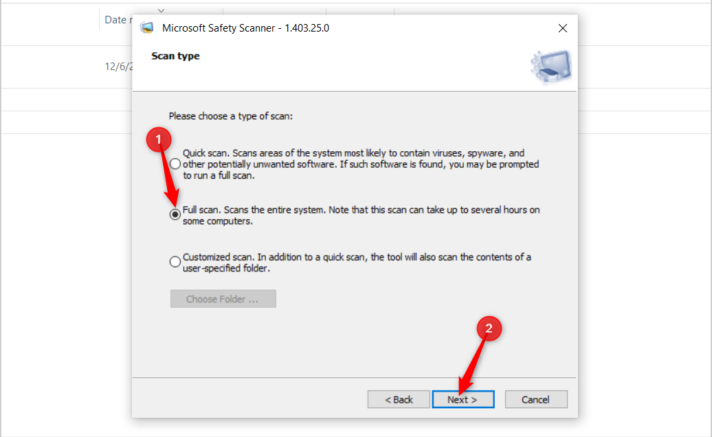 Microsoft Safety Scanner scan options