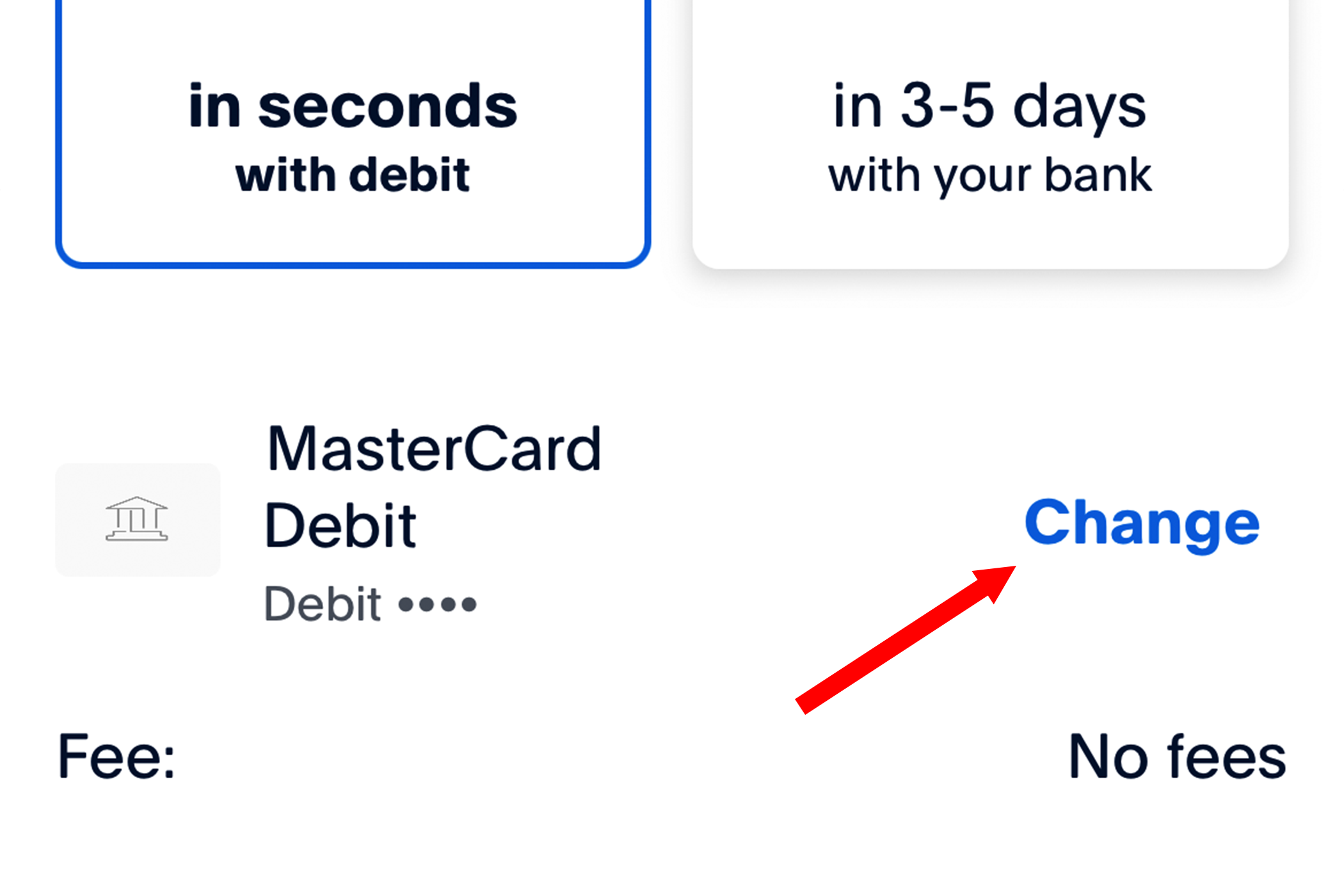Adding a new payment method in the PayPal app.