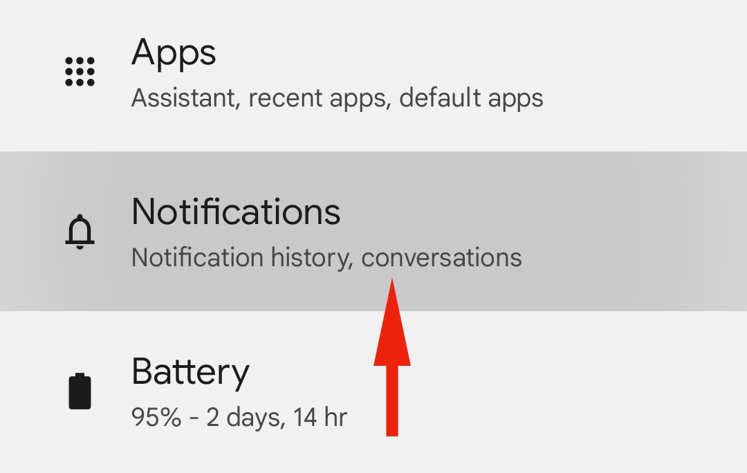 Pixel 8 notifications option in settings.
