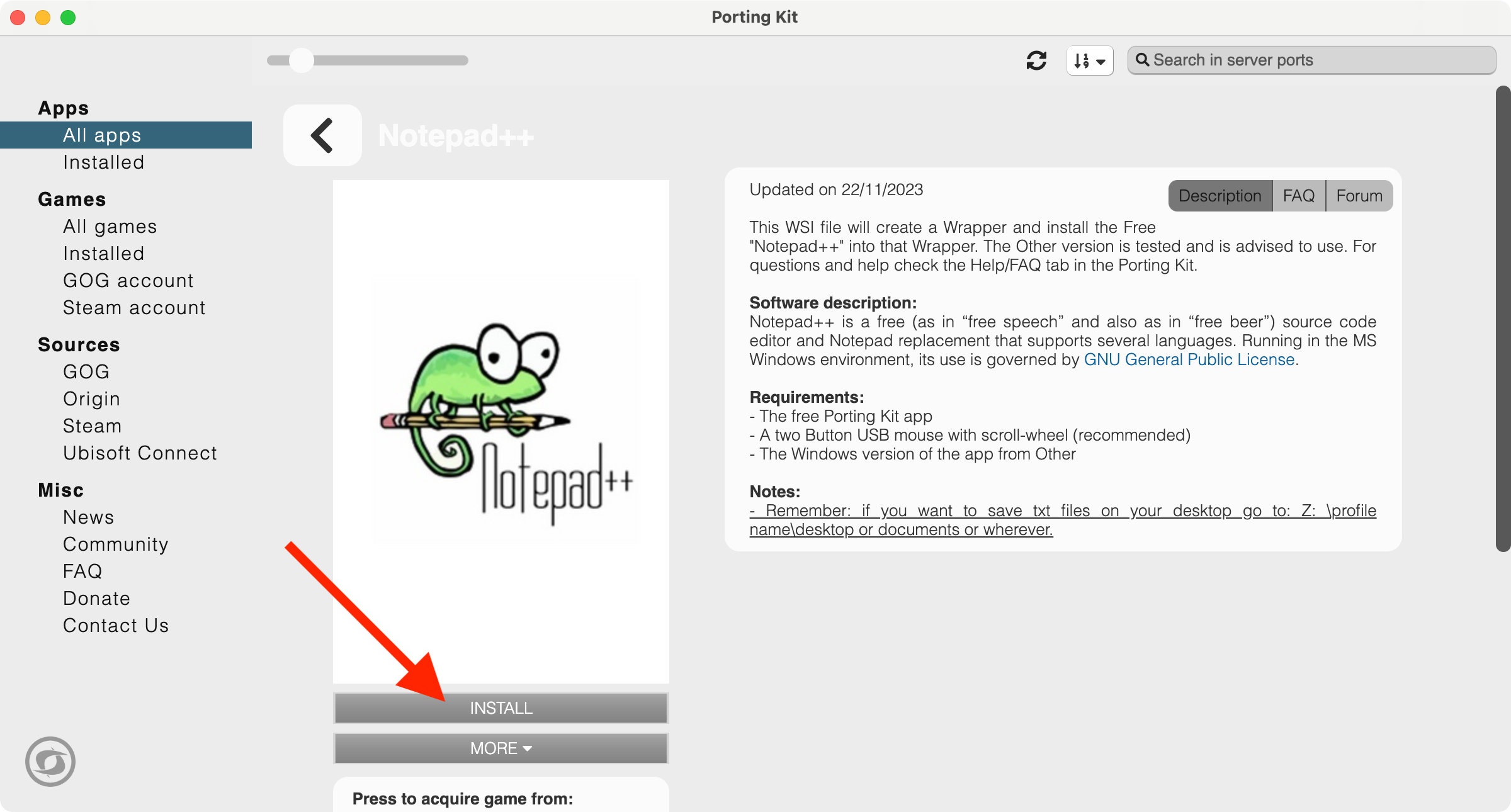 Notepad++ in Porting Kit